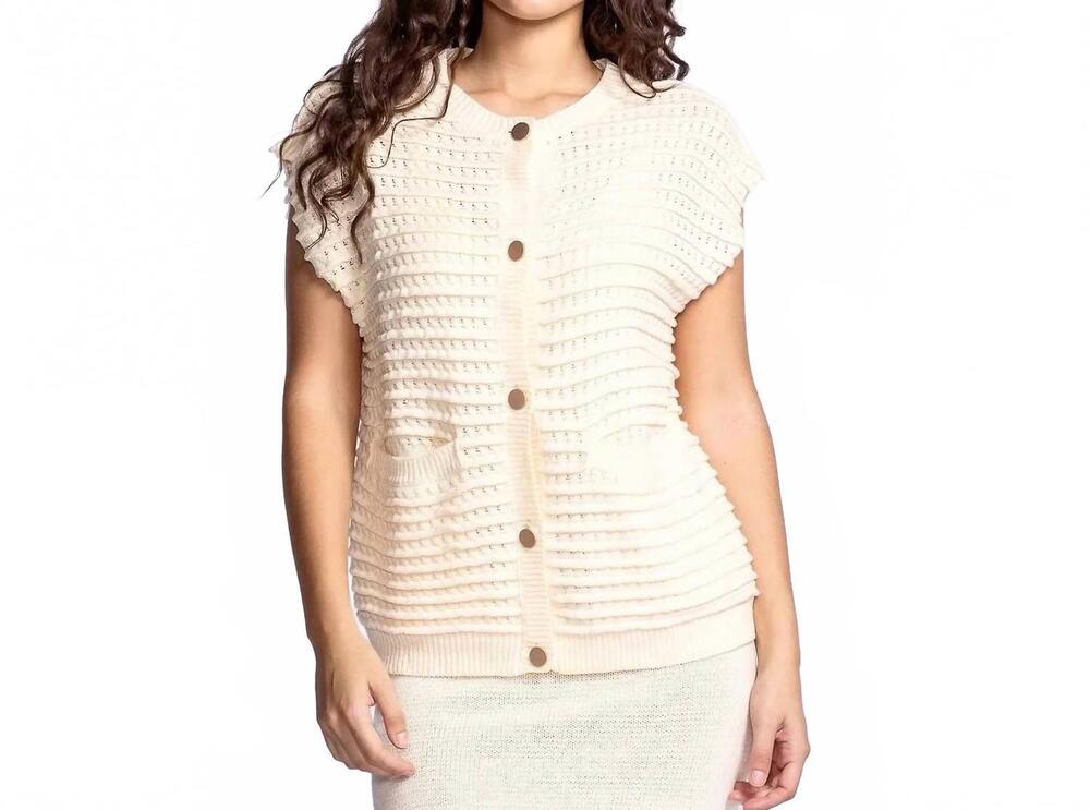 NEW PINK MARTINI kendall button down sweater in off white